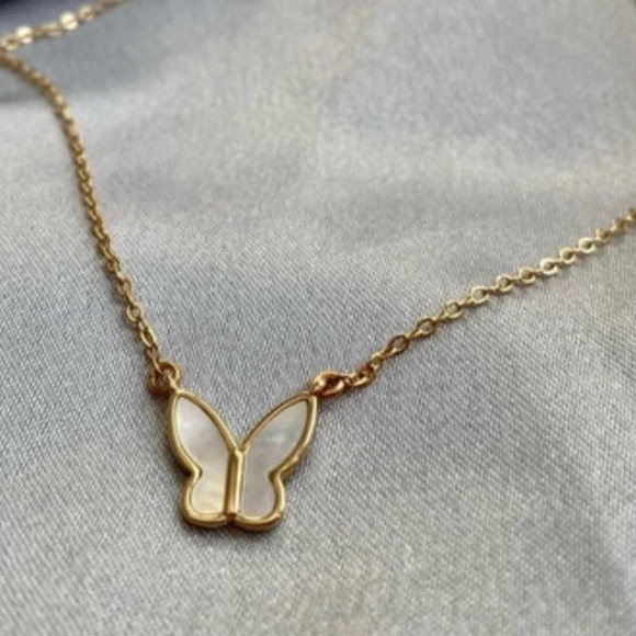 Gold Plated MOP Butterfly Dainty Necklace - Picture 7 of 16